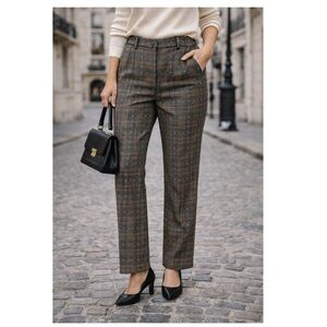 ZARA Plaid Tailored Trousers Elastic Waist Brown Black Sz XS Business Casual